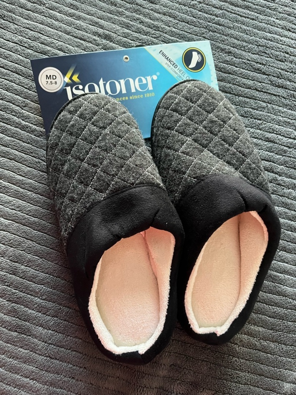 Isotoner Black Quilted Slide Slippers